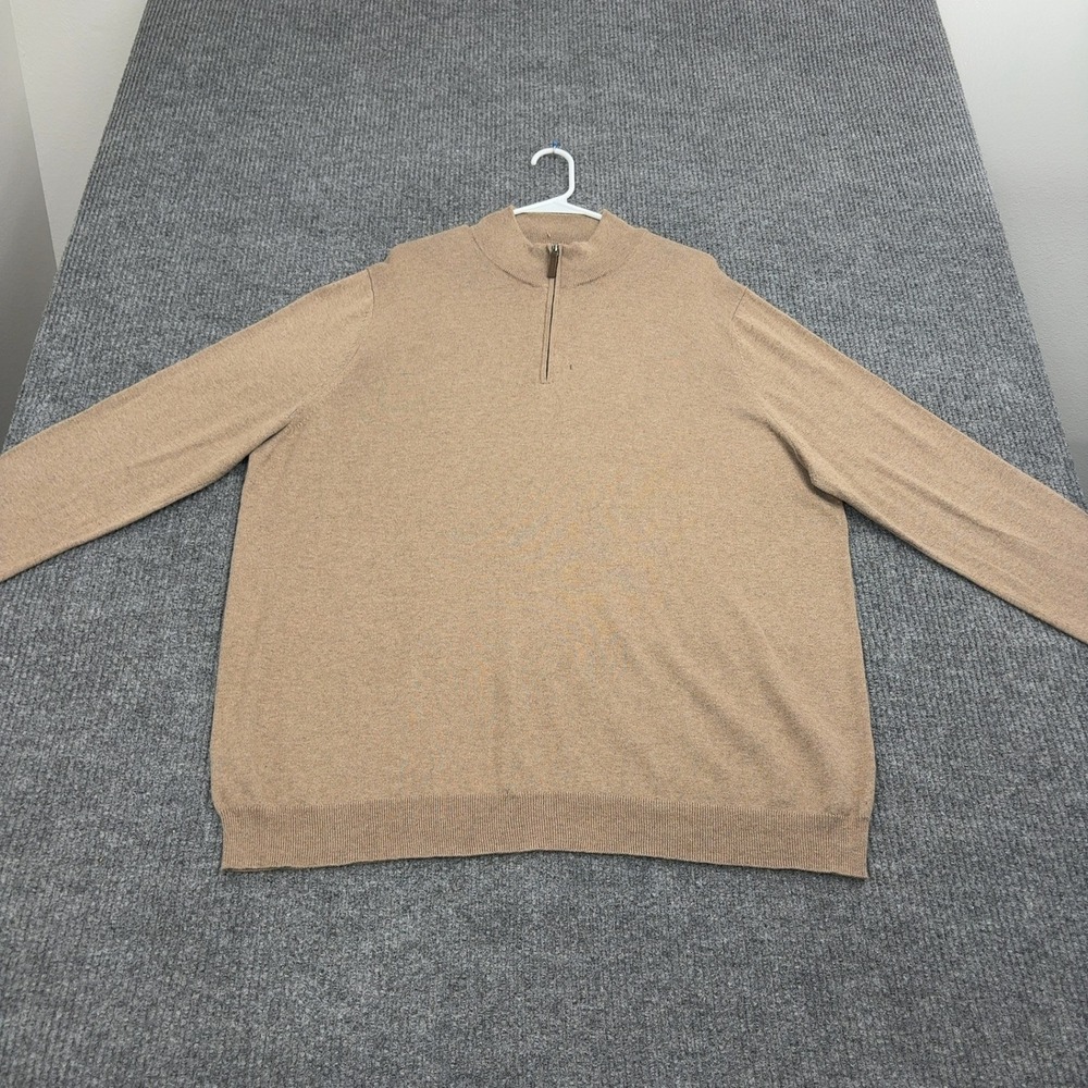 Nordstrom Sweater Mens XXL Tall Tan Cotton Cashmere Quarter Zip Pullover Classic